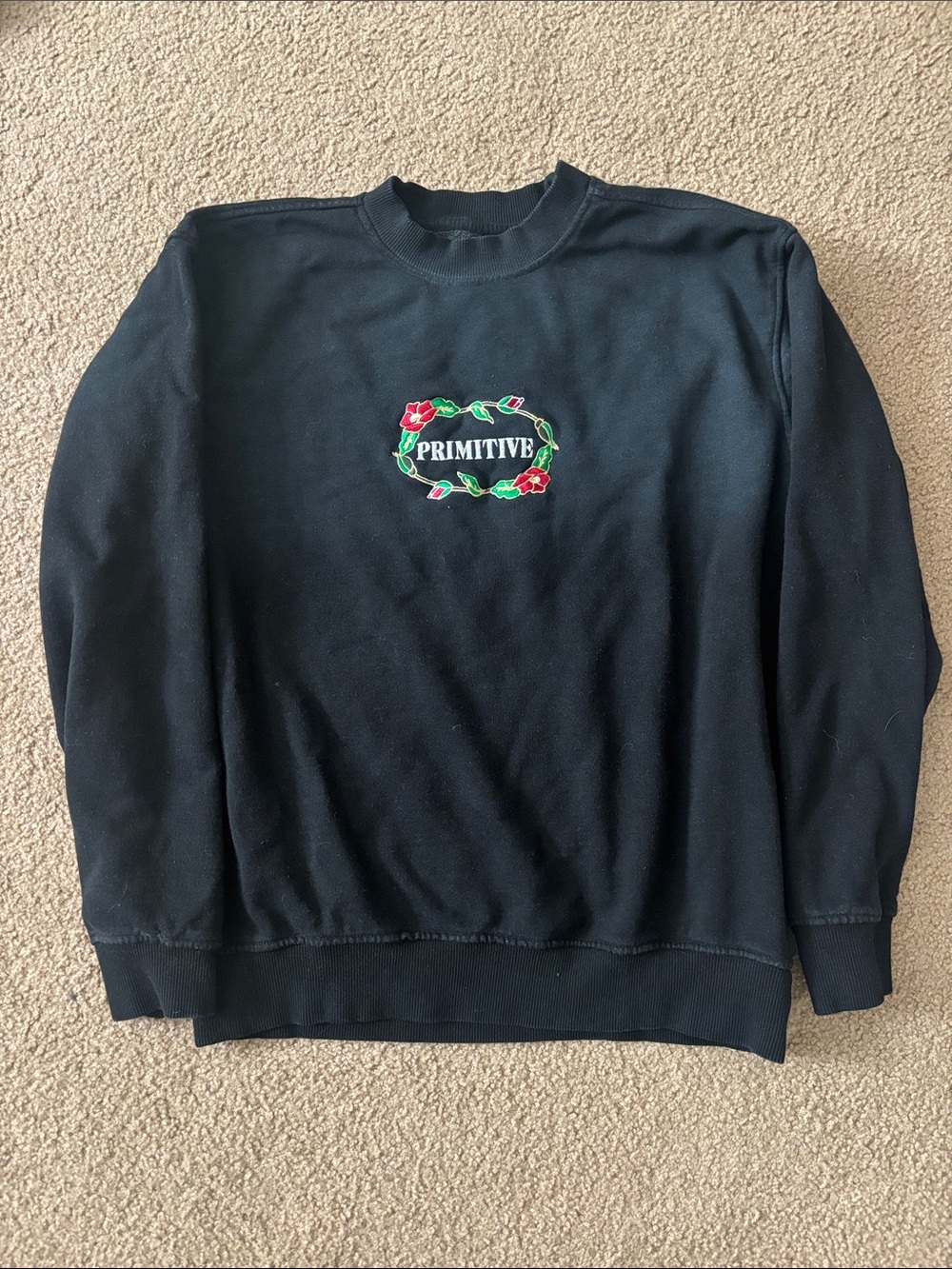 Primitive Black Crewneck with Red Rose Wreath